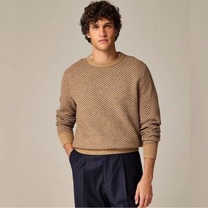 J. Crew Men’s Rugged Merino Wool Bird’s Eye Sweater in Tan/Navy Size XS/S